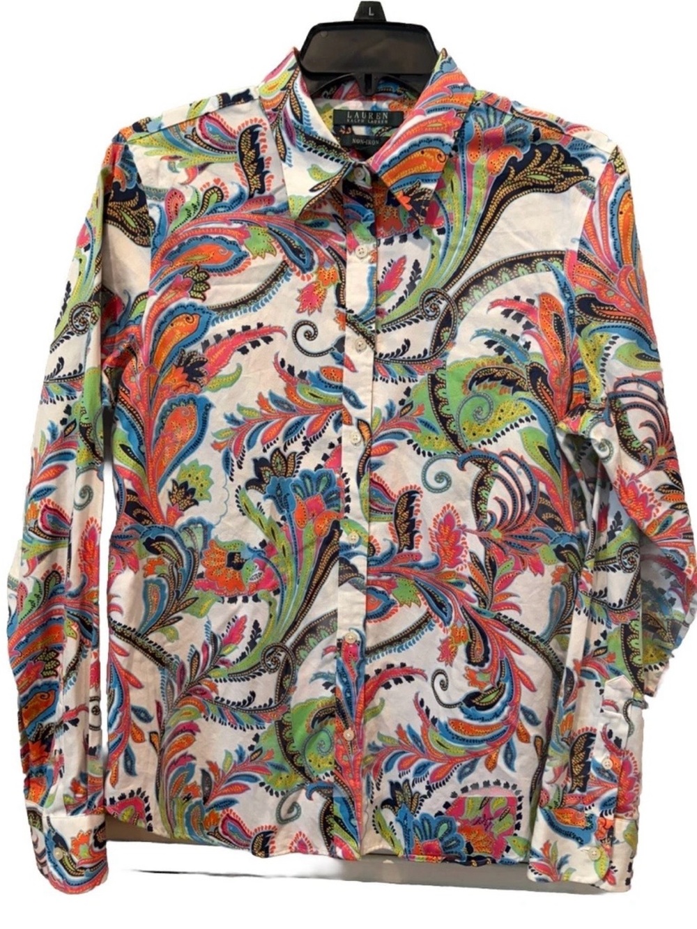 Lauren Ralph Lauren White Multicolor Paisley Button-Down Shirt Women’s Large